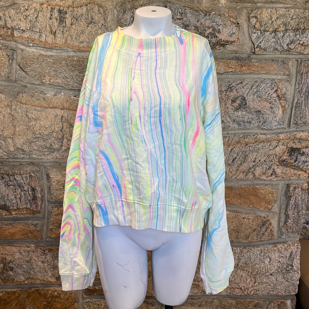 Cotton citizen size large multi marble French terry crewneck pullover sweatshirt